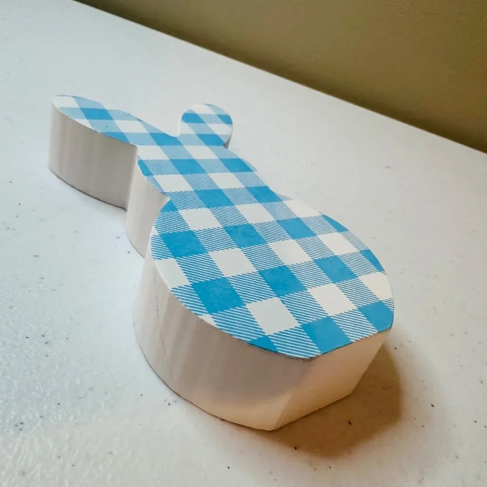 Small HELLO SPRING wood sign AND Easter Bunny Buffalo plaid spring tiered tray
